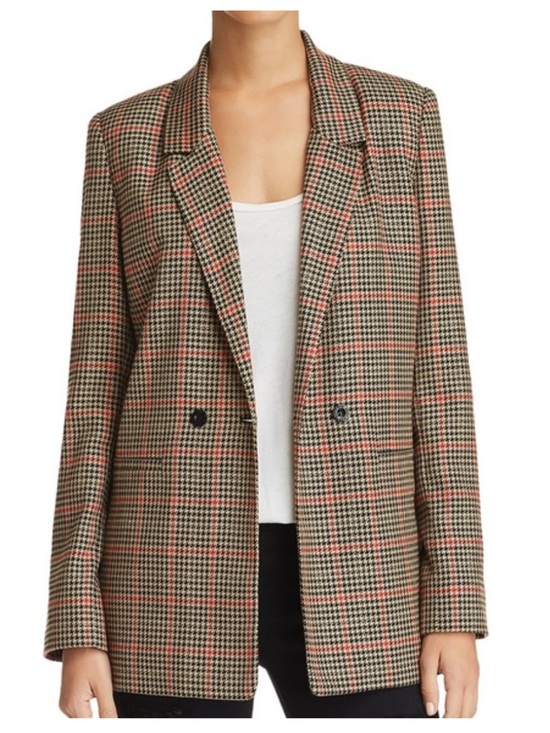 Anine Bing Womens Madeline Double-Breasted Plaid Blazer - Red/Black Houndstooth - Picture 2 of 12